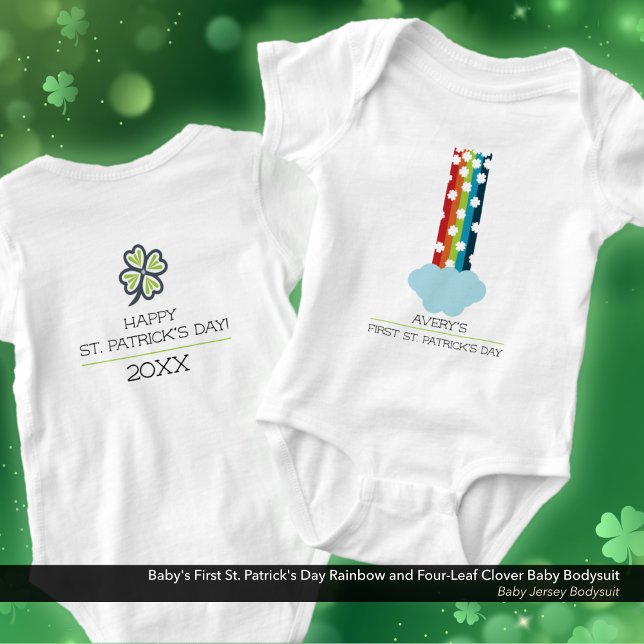 Baby First St. Patrick's Day Rainbow Klöver T Shirt (Baby's First St. Patrick's Day, Rainbow & Clover Baby Bodysuit Personalized with Their Name & Year.)