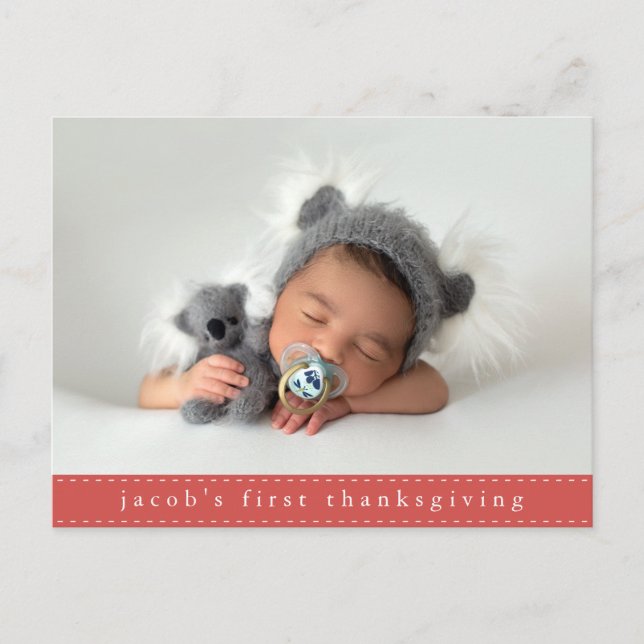 Baby First Thanksgiving Modern Ribbon Photo Vykort (Framsida)
