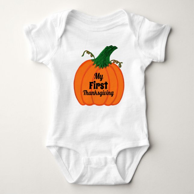 Baby First Thanksgiving Orange Pumpkin T Shirt (Framsida)