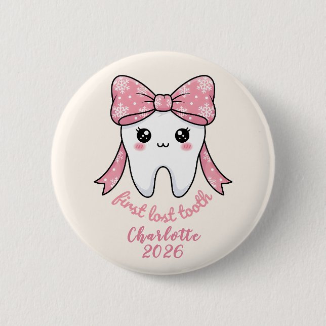 Baby First Tooth Pink Bow Milestone Kawaii Tooth Knapp (Framsida)