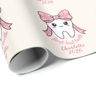 Baby First Tooth Pink Bow Milestone Kawaii Tooth Presentpapper