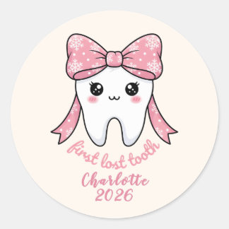 Baby First Tooth Pink Bow Milestone Kawaii Tooth Runt Klistermärke