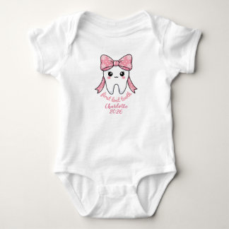 Baby First Tooth Pink Bow Milestone Kawaii Tooth T Shirt