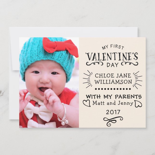 Baby First Valentine Retro Photo Card Julkort (Framsida)