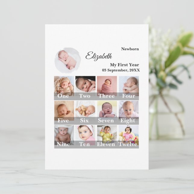 Baby First Year 12 Month Photo Collage  Milestone (Stående Fram)