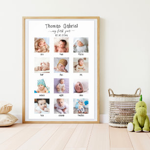 Baby First Year Birthday Keepsaks Photo Collage Poster