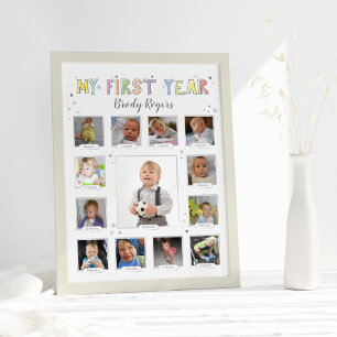 Baby First Year, Gender Neutral Keepsakus Collage Fototryck