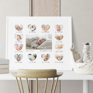 Baby First Year Heart Photo Keepsak Collage Poster