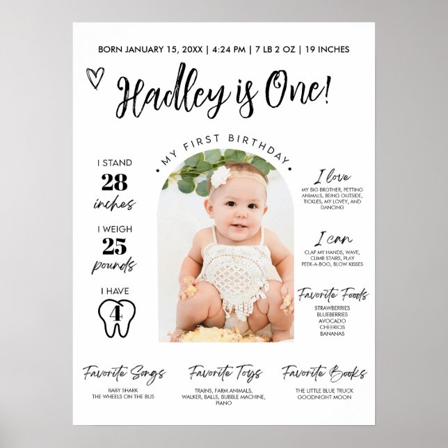 Baby First Year Milestone Board 1 Birthday Pho Poster (Framsidan)
