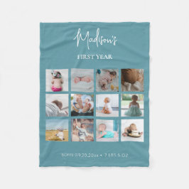 Baby First Year Photo Collage Birth Stats Blue Fleecefilt