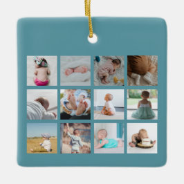 Baby First Year Photo Collage Birth Stats Blue Julgransprydnad Keramik