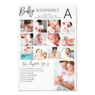 Baby First Year Photo Collage Family Keepsaké Fototryck