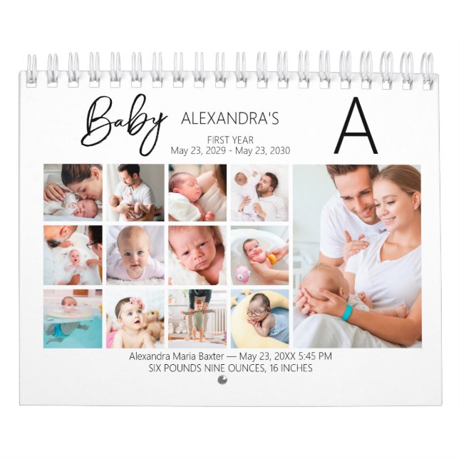 Baby First Year Photo Collage Family Keepsaké Kalender (Omslag)