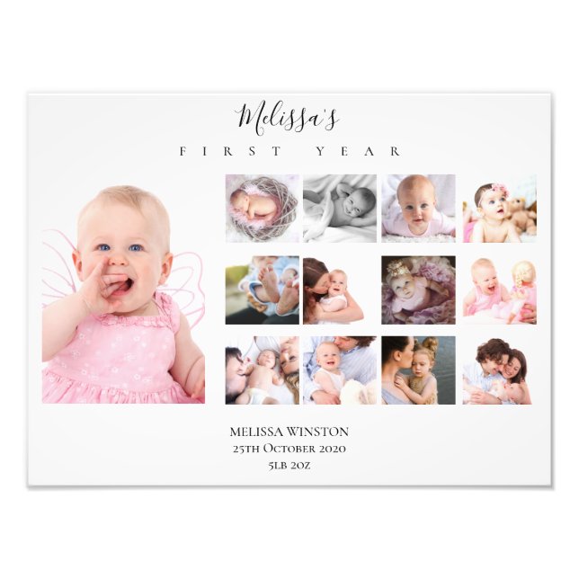 Baby First Year Photo Collage Keepsak Fototryck (Framsidan)