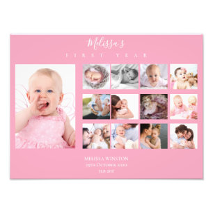 Baby First Year Photo Collage Keepsak Girl Fototryck