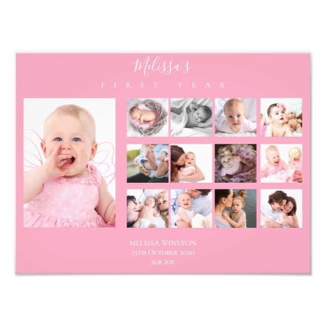 Baby First Year Photo Collage Keepsak Girl Fototryck (Framsidan)