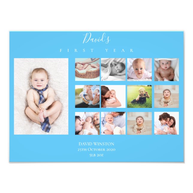 Baby First Year Photo Collage KeepsakBoy Fototryck (Framsidan)