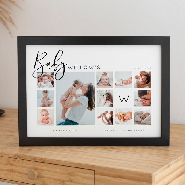 Baby First Year Photo Keepsakus Collage Monogram Poster (Baby's First Year Photo Keepsake Collage Monogram Poster)
