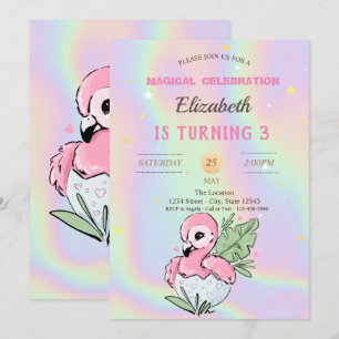 Baby Flamingo, Holografisk Födelsedag  Inbjudningar