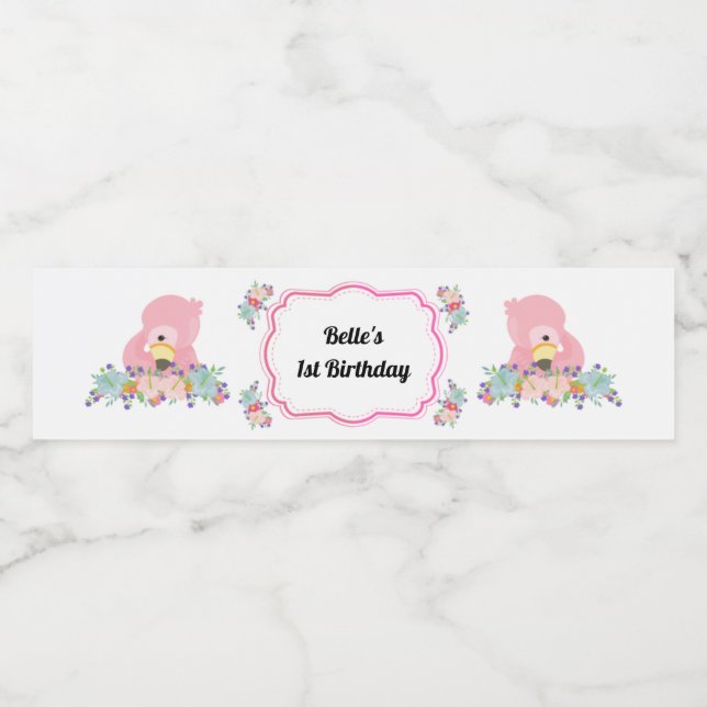 Baby Flamingo Party Vattenflaska etikett (Singel etikett)