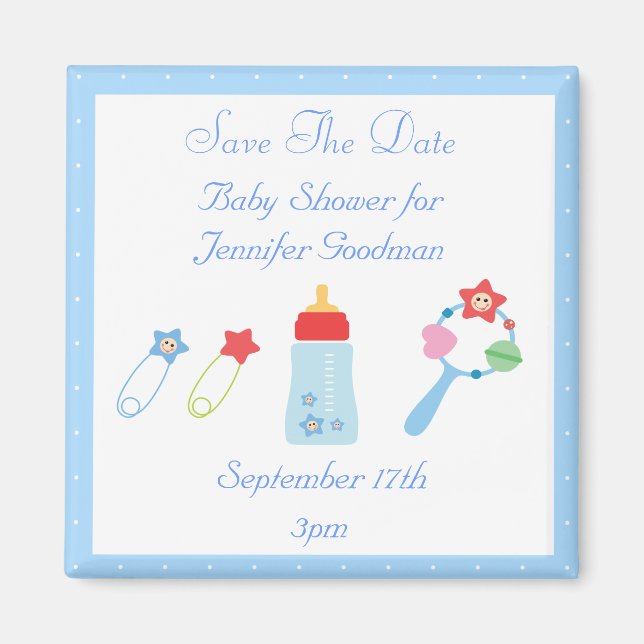 Baby Flaska & Rattle Save Date Baby Shower Magnet (Framsidan)