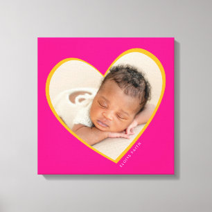 BABY Flicka modernt foto lagerlagt hjärta rosa gul Canvastryck