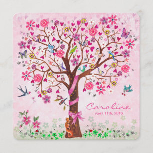 Baby Flower Livets träd Birth Announcement Girl Meddelande