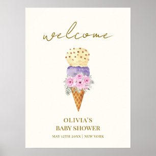 Baby Flower Scoop Ice Cream Baby Shower Välkommen Poster