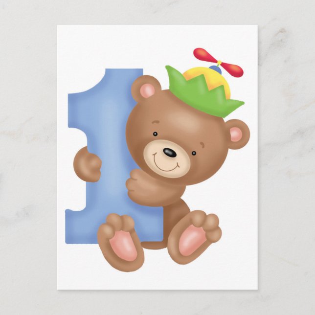 Baby födelsedag 1 år - teddy vykort (Framsida)