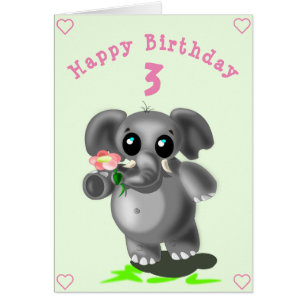Baby födelsedag med liten elefant med blomma hälsningskort