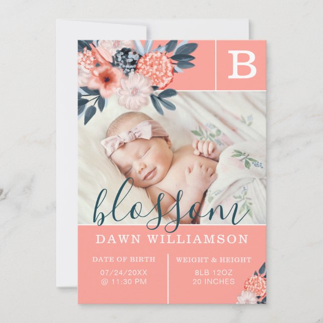 Baby födelsedag | Rosa Watercolor Flowers Meddelande (Framsida)