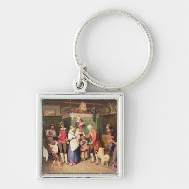 Baby födelsedagsfest fyrkantig silverfärgad nyckelring (Framsidan)