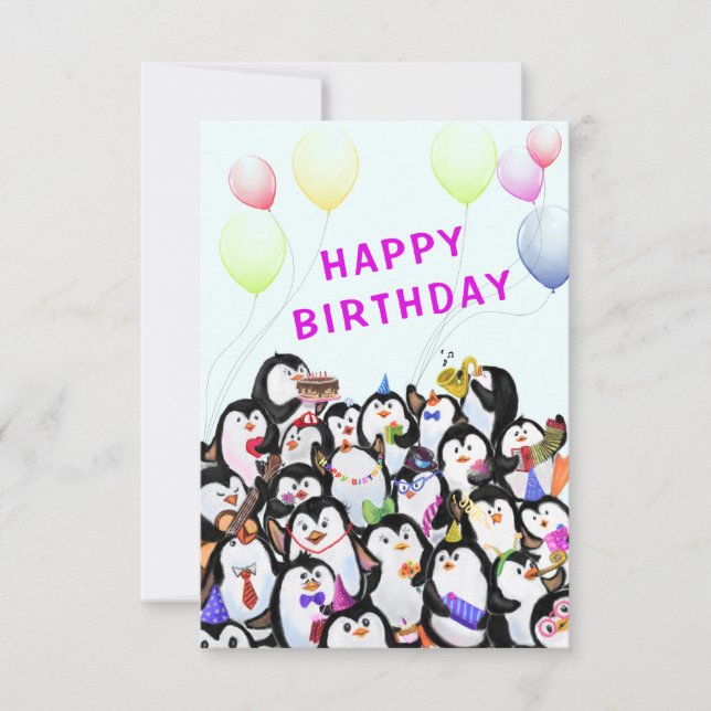 Baby-födelsedagskort Lycklig Penguins Party Funny Kort (Framsida)