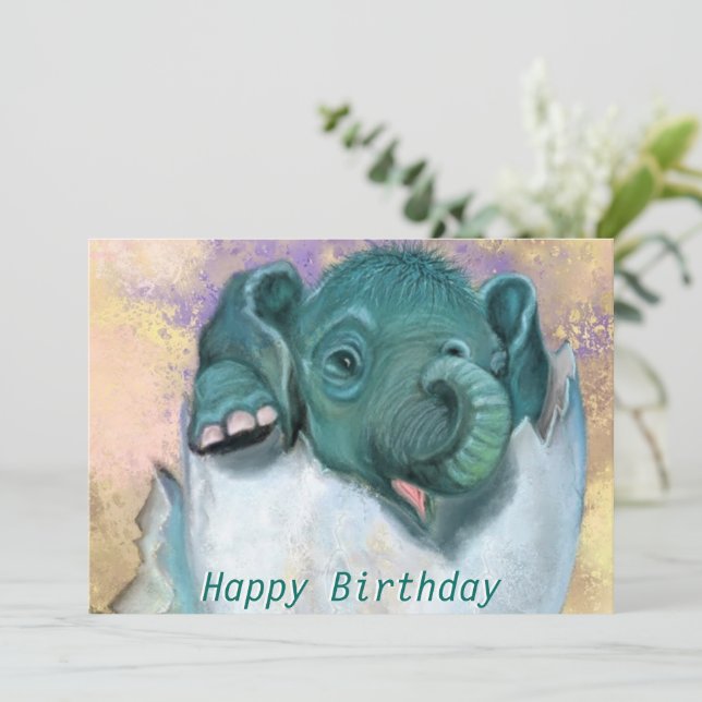 Baby-födelsedagskortet Elefant Hating från ägg - (Stående Fram)