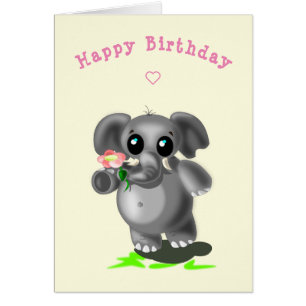 Baby födelsekort, liten elefant med blomma hälsningskort