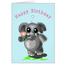 Baby födelsekort, liten elefant med blomma