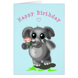 Baby födelsekort, liten elefant med blomma hälsningskort