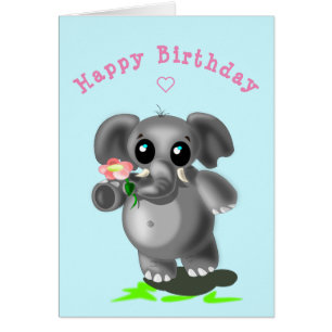 Baby födelsekort, liten elefant med blomma hälsningskort