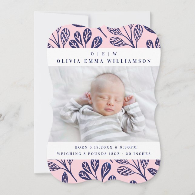 Baby födelsekort - marinblått grenar meddelande (Framsida)