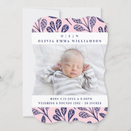 Baby födelsekort - marinblått grenar meddelande