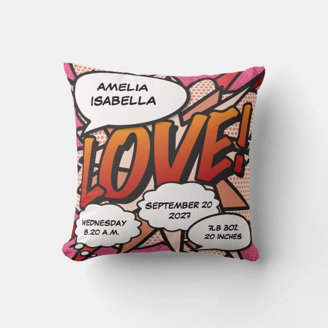 Baby födelseland Tecknad Bok Pop Art Keepsaké Kudde (Framsida)