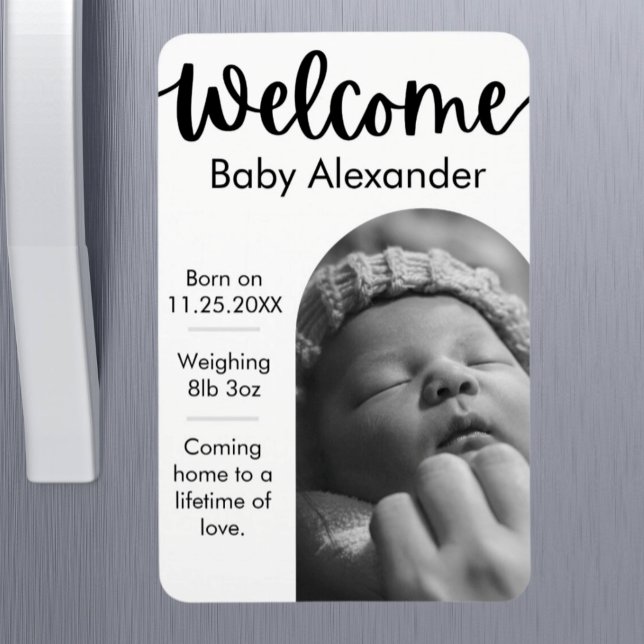 Baby födelsemeddelande - Arched Photo Magnet (Pregnancy Birth Announcement - Custom Photo Fridge Magnet)