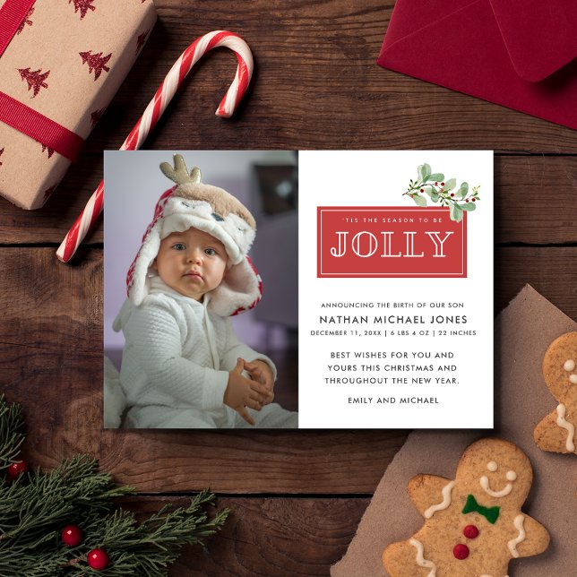 Baby födelsemeddelande Fotojul Julkort (New Baby Birth Announcement Photo Christmas Holiday Card)
