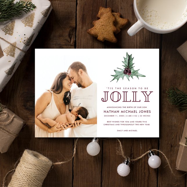 Baby födelsemeddelande Fotojul Julkort (Baby Birth Announcement Photo Christmas Holiday Greeting Card)