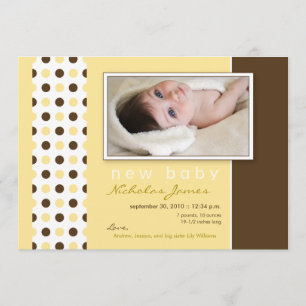 Baby födelsemeddelande Gult Polka dots Meddelande