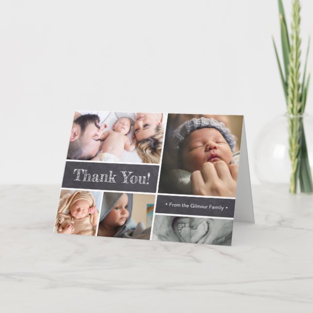 Baby födelsemeddelande Photo Collage Tack Kort (Framsida)