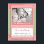 Baby födelsemeddelande Rosa Polka dots Meddelande Vykort<br><div class="desc">Det här värdefulla vykortet för födelseannonser är perfekt för att låta dina vänner och familj få veta allt om ditt nya glädjespel. Det här är vykort, så du kan lägga till 28 cent frimärke och skicka ut ett till alla! Om ni inte ser det färg-system ni vill, skicka mig ett...</div>