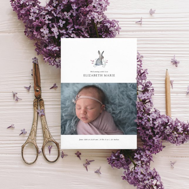 BABY FÖDELSEMEDDELANDE | Vattenfärgsbunny Meddelande (Skapare uppladdad)