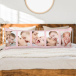 Baby födelsetter och 5 Rosa för fosterremsor Kroppskudde<br><div class="desc">Skapa din egen personlig-kudde för din baby-daghem eller ditt sovrum. Fotomallen är konfigurerad så att du kan lägga till fem av dina favoritfoton och du kan också anpassa alla formuleringar på baksidan. Dina foton visas i porträtt-format i en rasterbildsremsa i stil. Exempelformuleringen lyder för närvarande "att leva vårt liv som...</div>