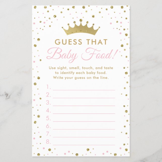 Baby Food Guessing Baby Shower-spel Flygblad (Framsidan)